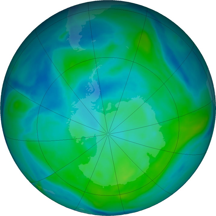 Antarctic ozone map for 23 February 2020